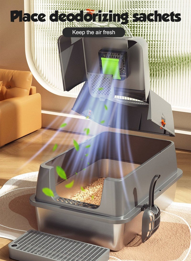 Kidle Semi-enclosed Enclosed Cat Litter Box Semi-enclosed Covered Cat Toilet Large Capacity - Image 3